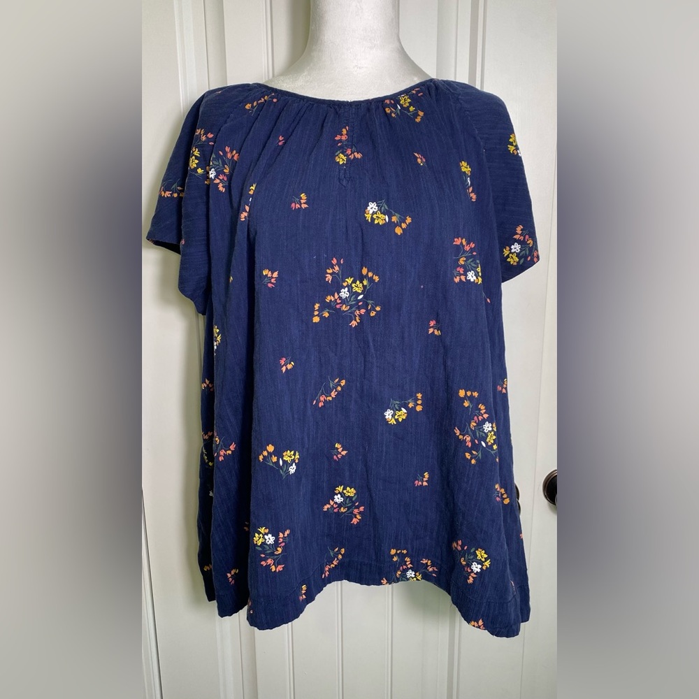 Womens Plus Size Blue Floral Short Sleeve Tee Shirt Size 2X
